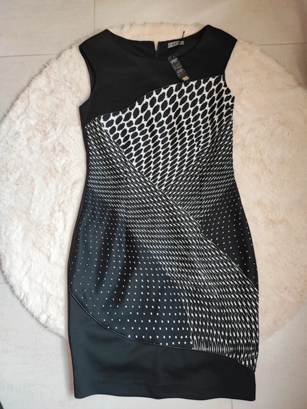 ELF Black & White Geometric Midi Sheath Dress